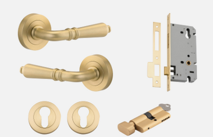 Iver Sarlat Door Lever 16260 Round Rose Backplate Brushed Gold PVD - Passage ,Privacy & Entrance