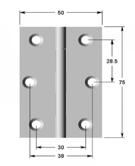 Lohala Hinge Brass 75mm x 50mm x 2.0mm Fixed Pin - Available in 5 Colours : Brushed Nickel ,Bronze ,Polished Brass ,Polished unLacquered & Satin Chrome