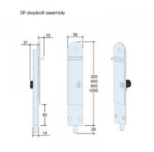 Lohala Centor DF 400mm Dropbolt Non-keyed,, - Chrome ,Natural Anodised ,PVD Brass & Brushed Metallic