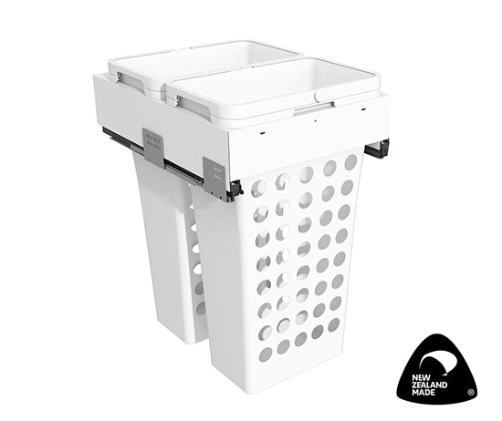 Tanova Simplex  Plus Soft Close Pull Out Laundry Basket 450mm Cabinet 2x36L Plastic Hampers White and White Gray
