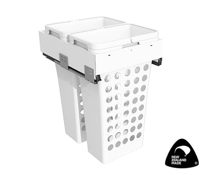 Tanova Simplex  Plus Soft Close Pull Out Laundry Basket 450mm Cabinet 2x36L Plastic Hampers White and White Gray