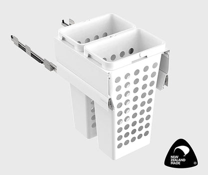 Tanova Designer Series Pull Out Soft Close  Laundry Basket  450mm Cabinet 2x36L Plastic Hampers Gray and White