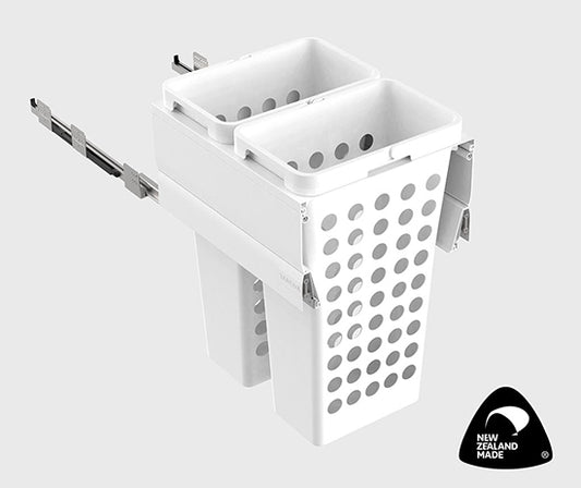 Tanova Designer Series Pull Out Soft Close  Laundry Basket  450mm Cabinet 2x36L Plastic Hampers Gray and White