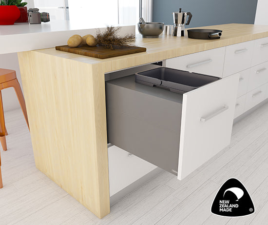 Tanova Designer Series 2 Pull Out Soft Close and Soft Close push to Open Kitchen Waste Bin  450mm 1 Bucket  -White and Charcoal