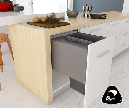 Tanova Designer Series 2 Pull Out Soft Close and Soft Close push to Open Kitchen Waste Bin  450mm 1 Bucket  -White and Charcoal