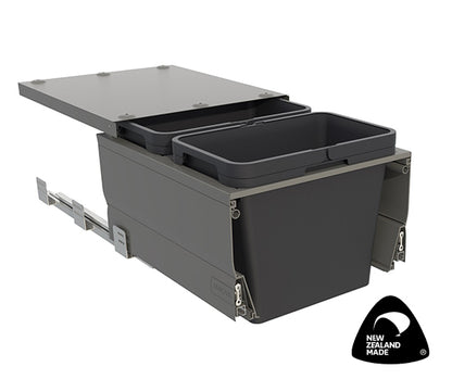 Tanova Designer Series Pull Out Soft Close Kitchen Waste Bin  450mm Cabinet With 2 Bin-White and Charcoal