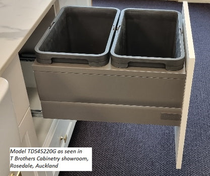 Tanova Designer Series Pull Out Soft Close Kitchen Waste Bin  450mm Cabinet With 2 Bin-White and Charcoal