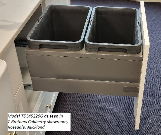 Tanova Designer Series Pull Out Soft Close Kitchen Waste Bin  450mm Cabinet With 2 Bin-White and Charcoal