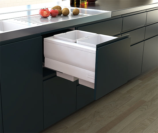 Tanova Designer Series Pull Out Soft Close Kitchen Waste Bin  450mm Cabinet With 2 Bin-White and Charcoal