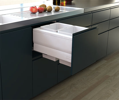 Tanova Designer Series Pull Out Soft Close Kitchen Waste Bin  450mm Cabinet With 2 Bin-White and Charcoal