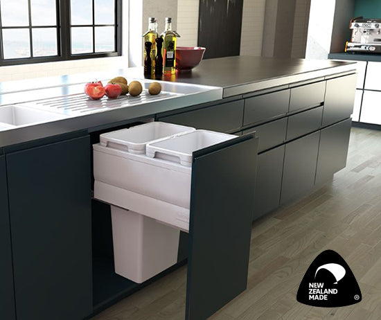 Tanova Designer Series Pull Out Soft Close Kitchen Waste Bin  450mm Cabinet With 2 Bin-White and Charcoal