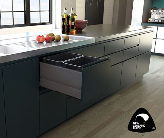 Tanova Designer Series Pull Out Soft Close Kitchen Waste Bin  450mm Cabinet With 2 Bin-White and Charcoal