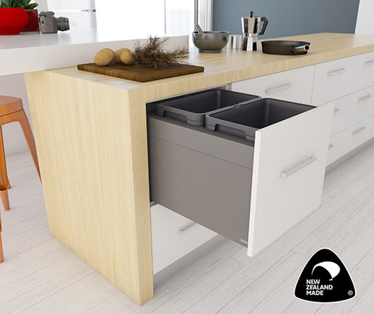 Tanova Designer Series 2 Pull Out Soft Close and Soft Close push to Open Kitchen Waste Bin  450mm 2 Buckets  -White and Charcoal