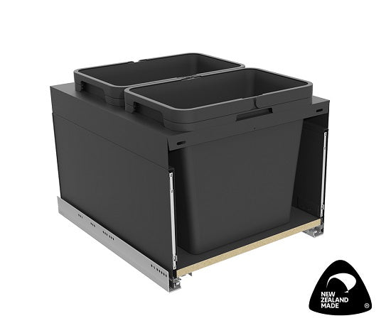 Tanova Designer Series 2 Pull Out Soft Close and Soft Close push to Open Kitchen Waste Bin  450mm 2 Buckets  -White and Charcoal