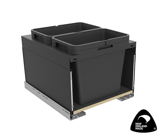 Tanova Designer Series 2 Pull Out Soft Close and Soft Close push to Open Kitchen Waste Bin  450mm 2 Buckets  -White and Charcoal