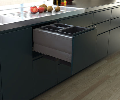Tanova Designer Series  Pull Out Soft Close Kitchen Waste Bin  450mm 3 Bin Cabinet  -White and Charcoal