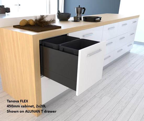 Tanova FLEX Drawer Insert Systems for 450mm Cabinets - 2 Buckets   White and Umbra Grey