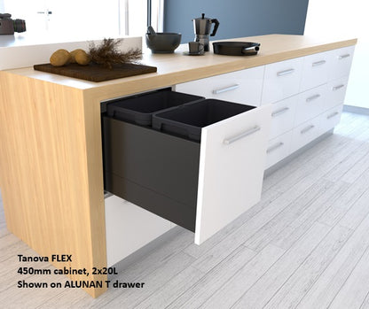 Tanova FLEX Drawer Insert Systems for 450mm Cabinets - 2 Buckets   White and Umbra Grey