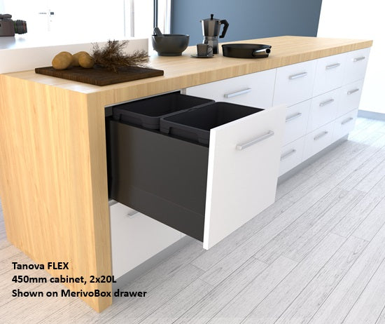 Tanova FLEX Drawer Insert Systems for 450mm Cabinets - 2 Buckets   White and Umbra Grey