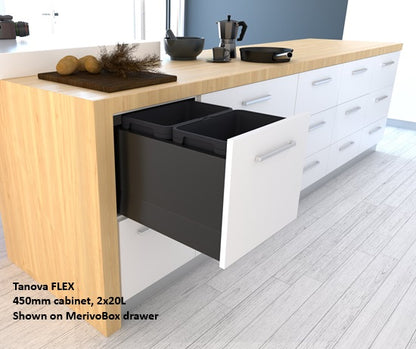 Tanova FLEX Drawer Insert Systems for 450mm Cabinets - 2 Buckets   White and Umbra Grey