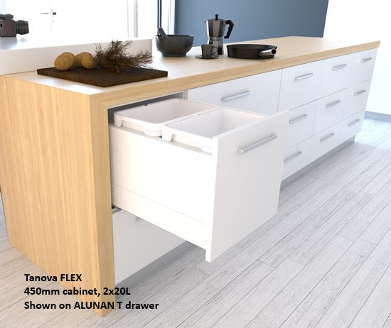 Tanova FLEX Drawer Insert Systems for 450mm Cabinets - 2 Buckets   White and Umbra Grey