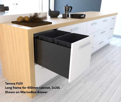 Tanova FLEX Drawer Insert Systems for 450mm Cabinets - 2 Buckets   White and Umbra Grey