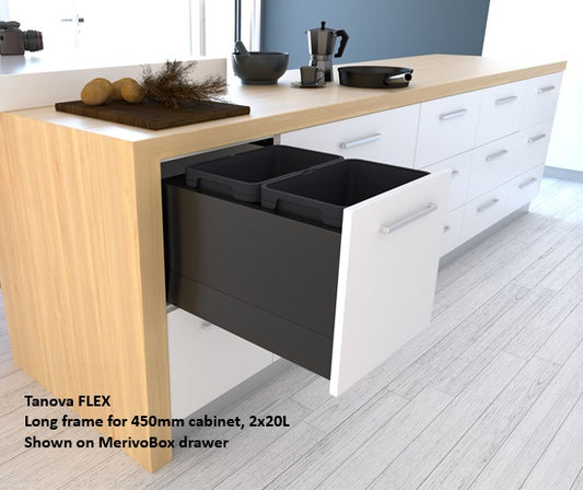 Tanova FLEX Drawer Insert Systems for 450mm Cabinets - 2 Buckets   White and Umbra Grey