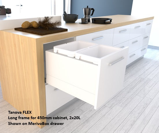 Tanova FLEX Drawer Insert Systems for 450mm Cabinets - 2 Buckets   White and Umbra Grey