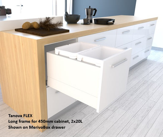 Tanova FLEX Drawer Insert Systems for 450mm Cabinets - 2 Buckets   White and Umbra Grey