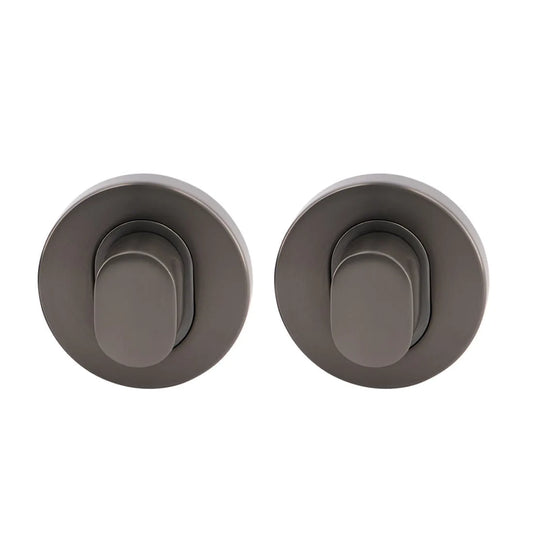 MILES NELSON DOOR HANDLES ROUND DOUBLE PRIVACY TURN O/A DIA 55MM X 10MM (PAIR) - BLACK,SATIN GRAPHITE,SATIN NICKEL