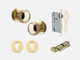 Iver Paddington Door Knob 0210 Round Rose Polished Brass - Passage kit , privacy kit & Entrance Kit (Dual Function 5 pin and Key Thumb 6 Pin)