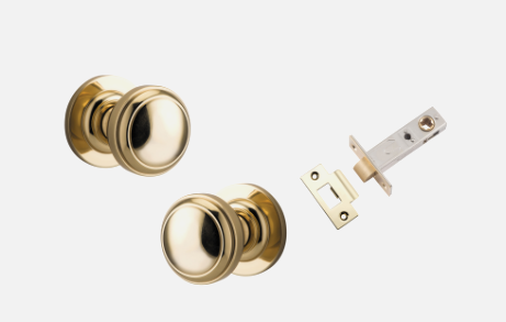 Iver Paddington Door Knob 0210 Round Rose Polished Brass - Passage kit , privacy kit & Entrance Kit (Dual Function 5 pin and Key Thumb 6 Pin)