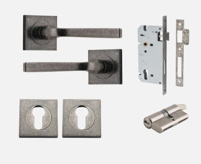 Iver Annecy Door Lever 0397 Square Rose Distressed Nickel - Passage ,Privacy & Entrance