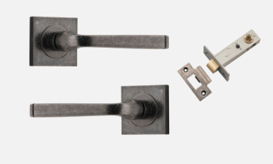 Iver Annecy Door Lever 0397 Square Rose Distressed Nickel - Passage ,Privacy & Entrance