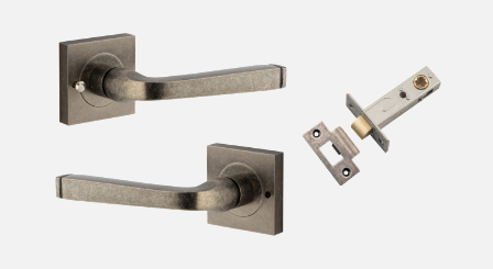 Iver Annecy Door Lever 0397 Square Rose Distressed Nickel - Passage ,Privacy & Entrance