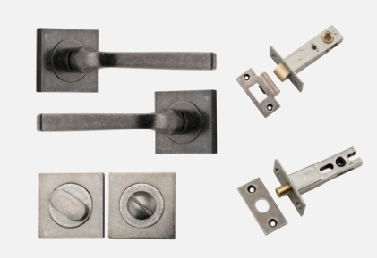 Iver Annecy Door Lever 0397 Square Rose Distressed Nickel - Passage ,Privacy & Entrance