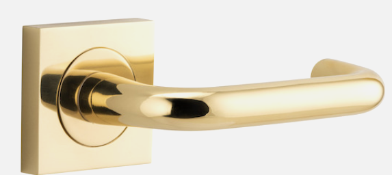 Iver Oslo Door Lever 20360 Square Rose Backplate Polished Brass - Passage and Privacy