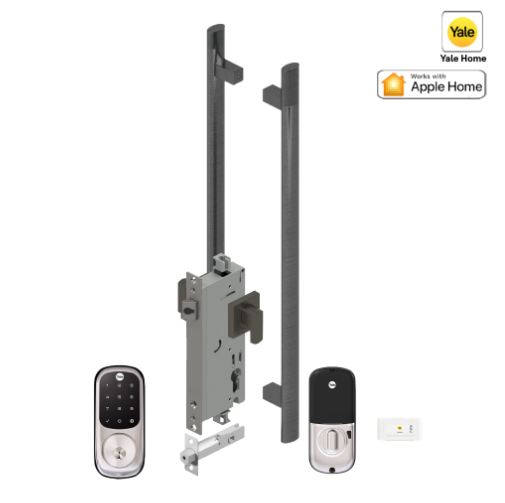 YALE ASSURE KEYED SMART-READY LOCK WITH APEX 141 X 600 ENTRANCE SET SATIN NICKEL & MATT BLACK