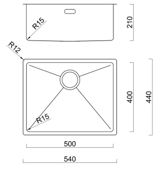 BURNS & FERALL BDM490- Top Mount Bowl 450 x 400 x 200 Designer Waste & Overflow - 1.2mm Stainless Steel