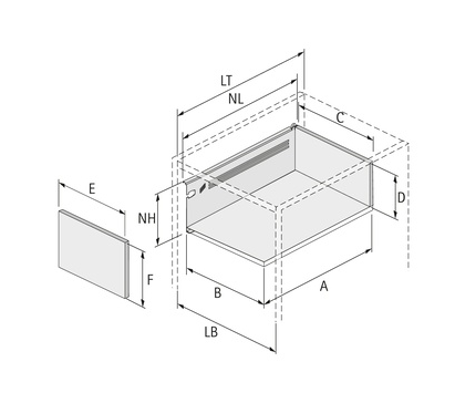 Hettich Germany  MultiTech Drawer Set, System, Height 150mm- White With 2 Front Connectors / Nominal Length 250mm, 350mm, 400mm, 450mm, 500mm & 550mm