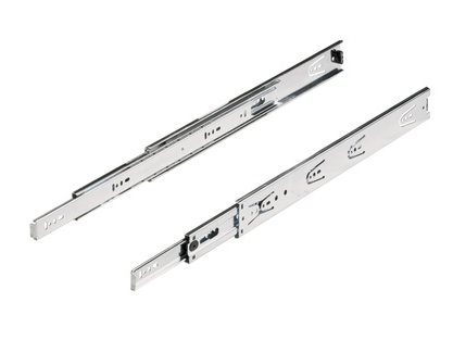 Hettich Germany Standard Ball Bearing Runner, Mounted on side, Dimensions ( Height 46mm x 12.7mm Width ) Installed Width Length - Available in 9 sizes : 250mm ,300mm ,350mm ,400mm ,450mm ,500mm ,550mm ,600mm ,650mm - 45 kg Blue Passivated ,Galvanised