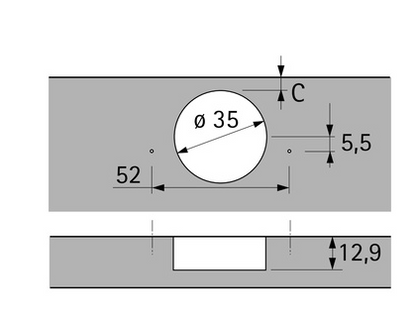 Hettich Germany Sensys Thick Door Hinge With Integrated Silent System Overlay, Half overlay & Inset Opening angle 95° ,TH-drilling pattern 52 x 5.5 mm, for Screwing On -Nickel Plated