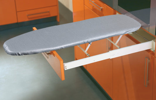 Hafele Germany Ironing board, Ironfix, for installation behind drawer front panel Folding, Cover: Grey stripes, dimensions: 950 x 300mm