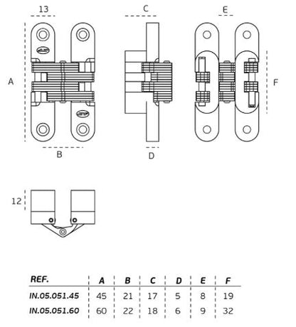 JNF Invisible Hinge  Available In 5 Sizes : 45mm ,70mm ,95mm ,118mm ,139mm Finish : Brushed Satin Chrome