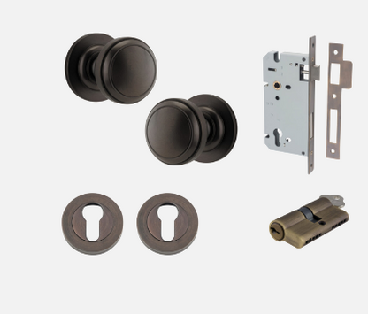 Iver Paddington Door Knob 0211 Round Rose  Signature Brass - Passage kit , privacy kit & Entrance Kit (Dual Function 5 pin and Key Thumb 6 Pin)