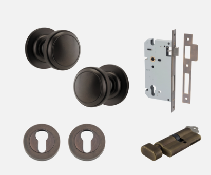 Iver Paddington Door Knob 0211 Round Rose  Signature Brass - Passage kit , privacy kit & Entrance Kit (Dual Function 5 pin and Key Thumb 6 Pin)