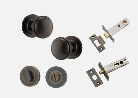 Iver Paddington Door Knob 0211 Round Rose  Signature Brass - Passage kit , privacy kit & Entrance Kit (Dual Function 5 pin and Key Thumb 6 Pin)