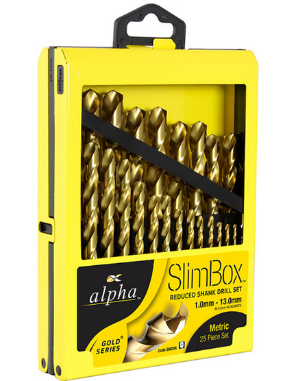 Trucut Heavy Duty Alpha Drill Set Reduced Shank & Slim Box Gold Series Metric 1-13mm