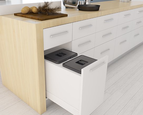 Tanova NZ Kitchen Bin - Drawer Frame & Buckets 400mm Cabinet  Available In 5 Sizes : 1 x 15 Litre ans 2 x 6 Litre ,1 x 18 Litre and 2 x 8 Litre  ,2 x 15 Litre ,2 x 18 Litre ,2 x 24 Litre - White  Charcoal