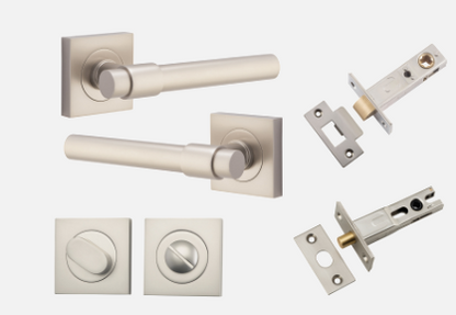 Iver Helsinki Door Lever 21209 Square Rose Backplate  Satin Nickel - Passage ,Privacy & Entrance